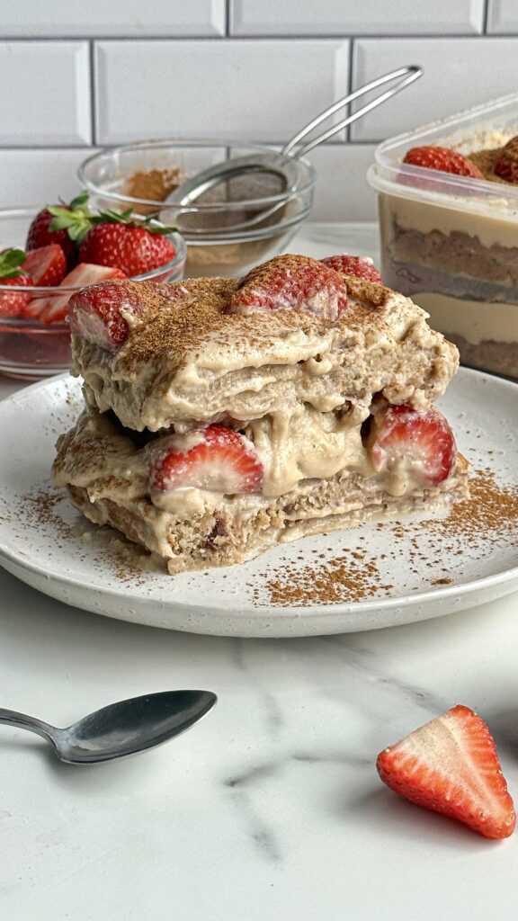 Strawberry Shortcake Baked Oats with a Cashew Protein Whip