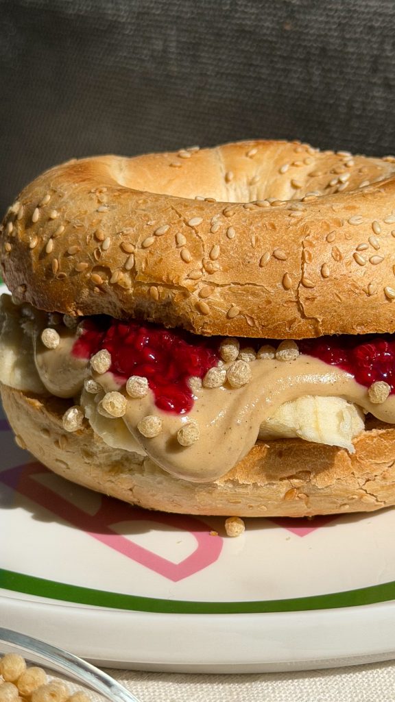 Protein Peanut Whip and Jam Bagel