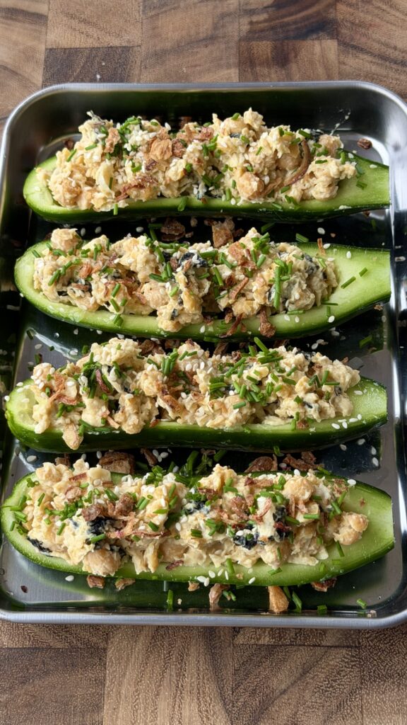 5-Ingredient Chickpea Tuna Cucumber Boats